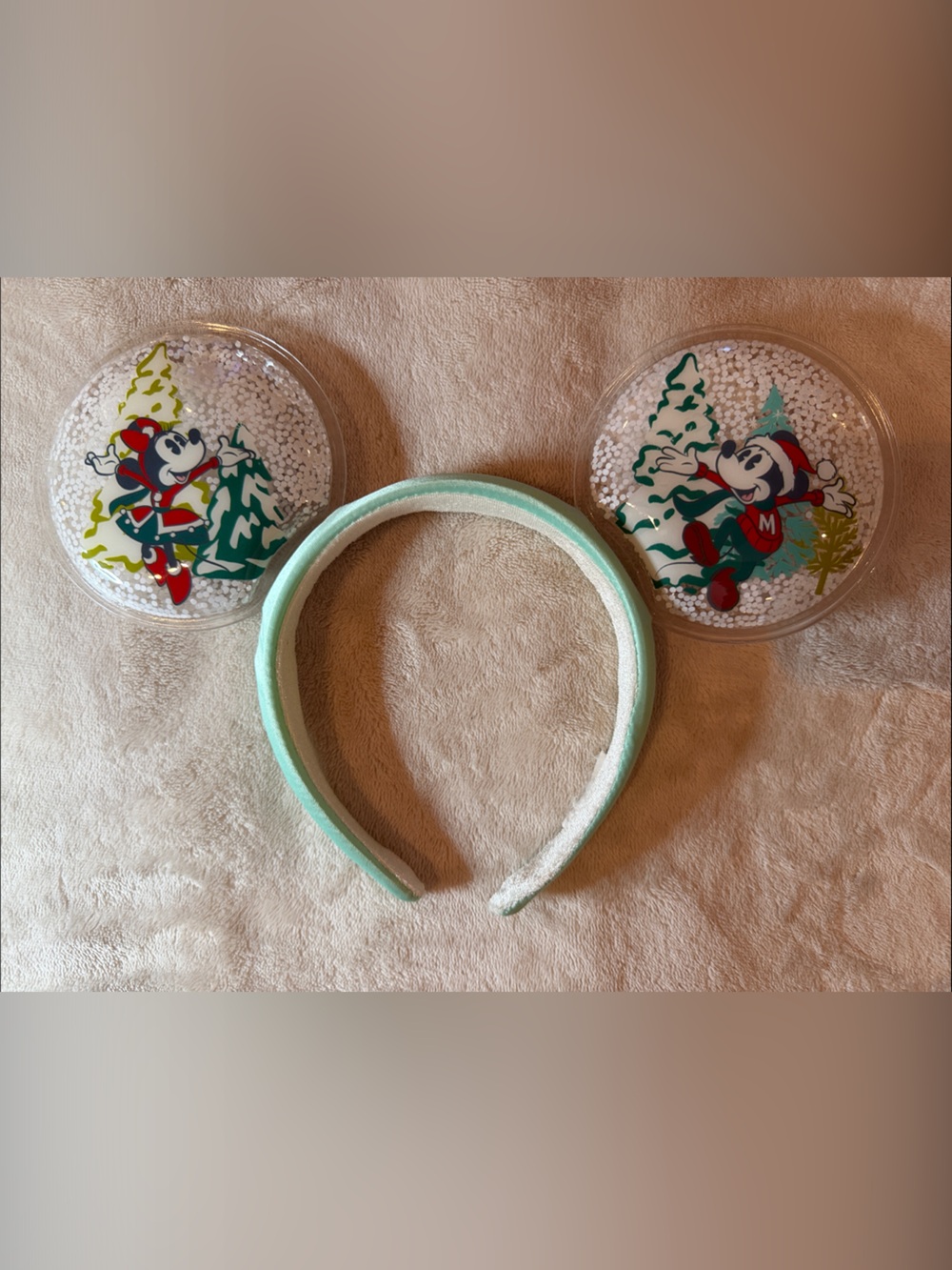 2022 Disney Theme Parks Mickey and Minnie Mouse Snow Globe Ear Headband